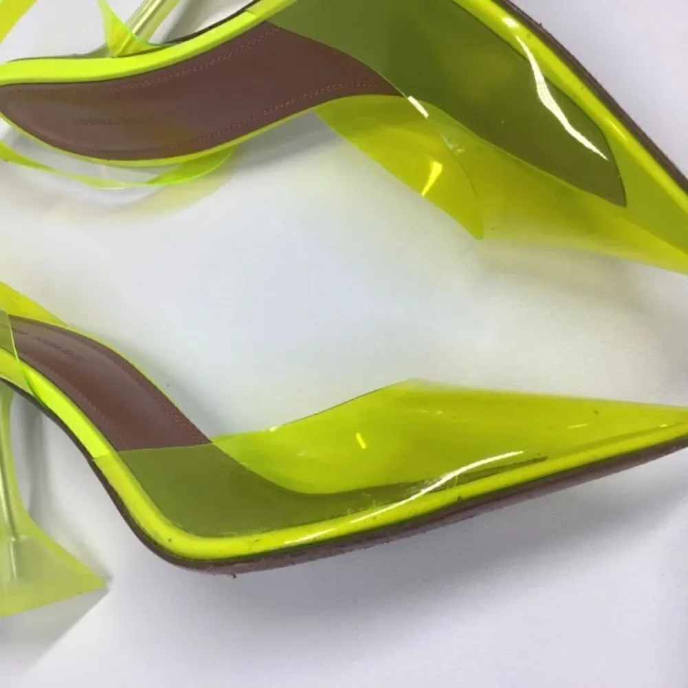 Amina Muaddi Holli‎ Slingback Heels Yellow PVC Pointed Toe Women’s EU 38